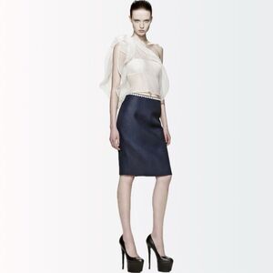 Alexander McQueen 2005 Archive Runway Indigo Linen Tailored Pencil Skirt 40 4-6